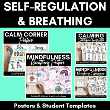 Preview of Self Regulation Strategies Calm Corner & Breathing Exercises - Pastel Bundle