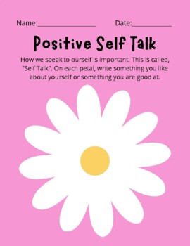 Preview of Self Talk Flower Worksheet