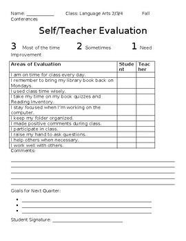 Preview of Self/Teacher Evaluation for Conferences