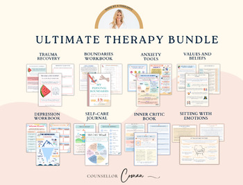 Preview of Self-Therapy bundle, boundaries, ACT therapy, anxiety, depression, worries