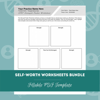 Preview of Self-Worth Worksheets Bundle | Fillable PDF Templates