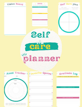 Preview of Self care planner, Mood tracker, Affirmations sheet, Goals tracker.