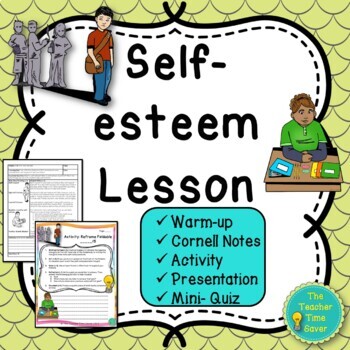 Preview of Self Esteem Journal Lesson - SEL Health Notes Slides and Activity Worksheets