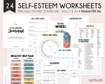 Preview of Self esteem workbook, Confidence workbook, therapy worksheet, anxiety journal