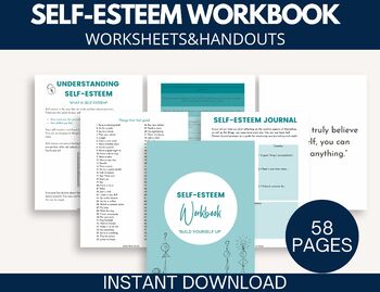 Preview of Self-esteem worksheet, school counselor, self identity workbook, Therapy