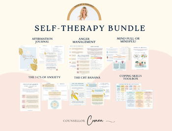 Preview of Self-help therapy resource bundle. Anger management. Affirmation journal.