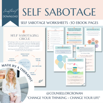 Preview of Self sabotage worksheets, self identity, self esteem, anxiety, confidence, CBT