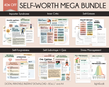 Preview of Self worth discovery therapy bundle, self care, self esteem, imposter syndrome