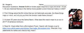 Preview of Selma Film Response 4 Choices for Student Inquiry Research Martin Luther King Jr