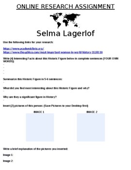 Preview of Selma Lagerlof "Mini Research" Online Assignment