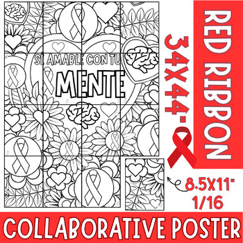 Preview of Semana del listón rojo Red Ribbon Week Be Kind To Your Mind Collaborative Poster