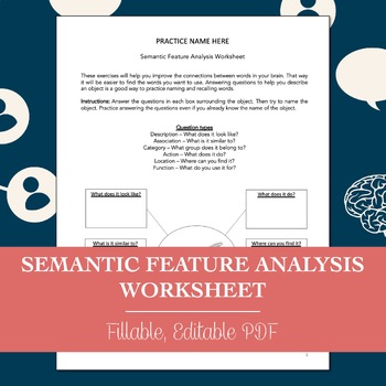 Preview of Semantic Feature Analysis Worksheet for Speech Therapy