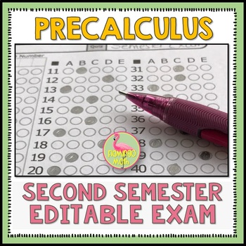 Preview of Semester Two Exam Fully-Editable (PreCalculus Honors)