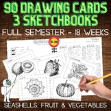 Semester of Drawing Task Cards & 3 Student Sketchbooks, Mi