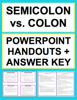 Preview of Semicolon Colon Activities - Worksheets, Powerpoint, Key Printable & Digital