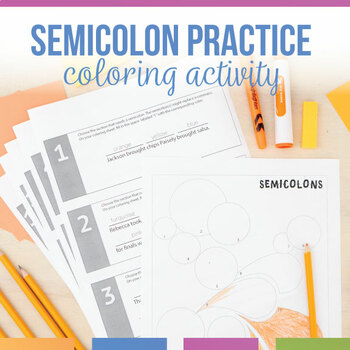 Preview of Semicolons Coloring Sheet | Semicolon Activity | Punctuation Coloring Activity