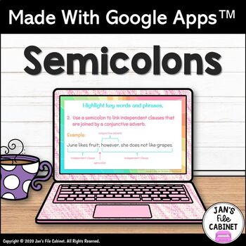 Preview of Semicolons Lesson and Practice Activities GRADES 5-8 Interactive Google Apps