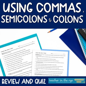 Preview of Commas, Semicolons, and Colons Review Worksheet and Quiz Middle or High School