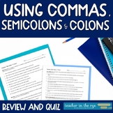 Commas, Semicolons, and Colons Review Worksheet and Quiz M