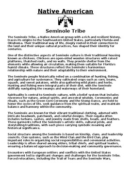 Preview of Seminole Tribe Article & Questions Assignment (WORD)