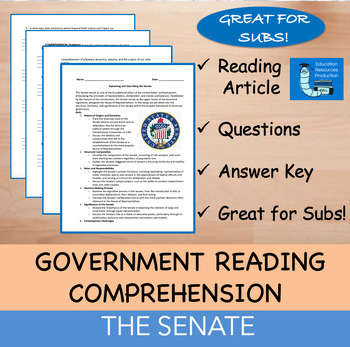 Preview of Senate - Reading Comprehension Passage & Questions