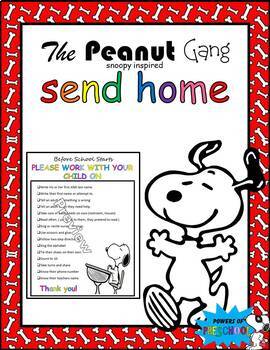 Preview of *EDITABLE* SEND HOME Snoopy Charlie Brown The Peanuts Gang Inspired