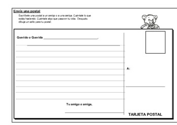Preview of Envía un Postal Spanish Writing Activity, worksheet, center, postcard