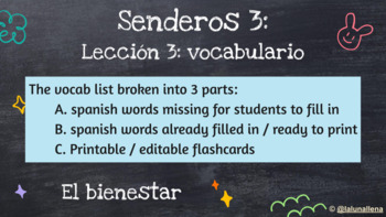 Preview of Senderos 3: Lección 3: vocabulario (el bienestar)
