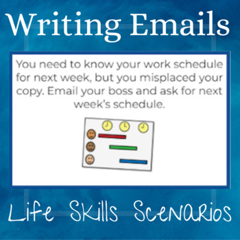 Preview of Writing Emails Task Cards: Life Skills Scenarios for Work and School