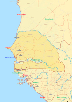Preview of Senegal map with cities township counties rivers roads labeled