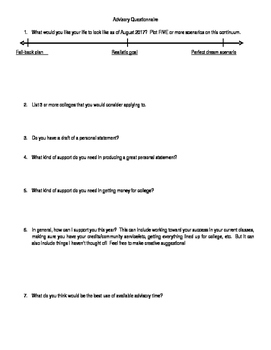 Preview of Senior Advisory Questionnaire for the First Day of School, First Week of School