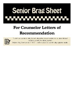 Preview of Senior Brag Sheet For Counselor Letters of Recommendation