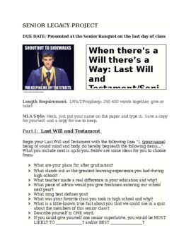 Preview of Senior Legacy Project (Senior Speech/"Last Will and Testament" and Prophecy)