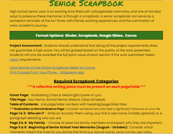 Preview of Senior Scrapbook / Memory Book & Rubric Bundle