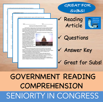 Preview of Seniority in Congress - Reading Comprehension Passage & Questions