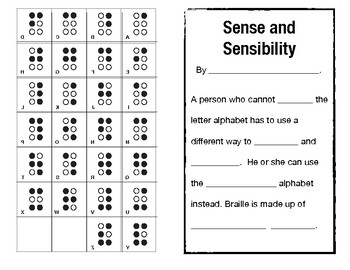 Senses - Braille Activity by Darien Khan | Teachers Pay Teachers