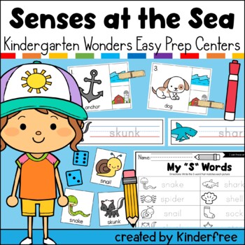 Preview of Senses at the Seashore Kindergarten Wonders Easy Prep Literacy Centers