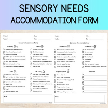 Preview of Sensory Accommodation Checklist: Over-Response and Seekers EST IEP ADHD Autistic