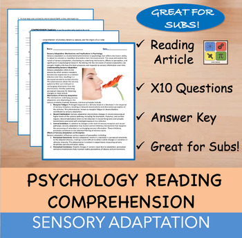 Preview of Sensory Adaptation - Psychology Reading Passage - 100% EDITABLE