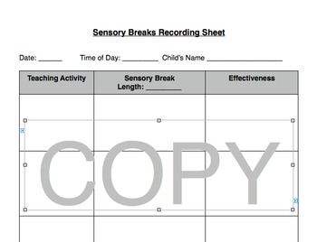 Preview of Sensory Break Recording Sheets