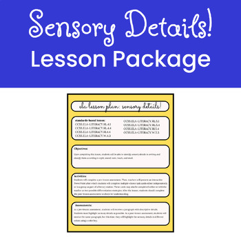 Preview of Sensory Details Lesson Package // 4th and 5th grade presentation and resources!