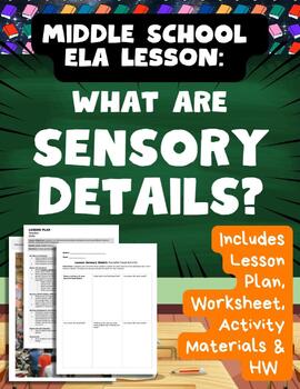 Preview of Sensory Details Sensory Language Lesson Middle School ELA Worksheet HW