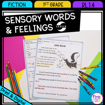 Preview of Sensory Details - Words & Feelings 1st Grade RL.1.4 Reading Passages Worksheets