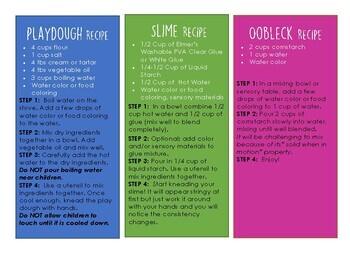 Preview of Sensory Dough, Oobleck, and Slime Recipe Cards