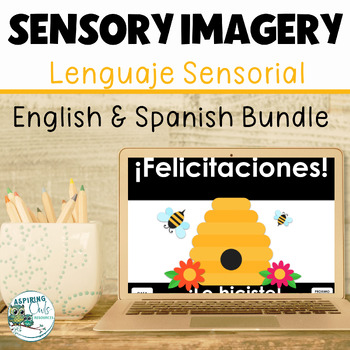 Preview of Sensory Imagery Google Slides Game English and Spanish Bundle