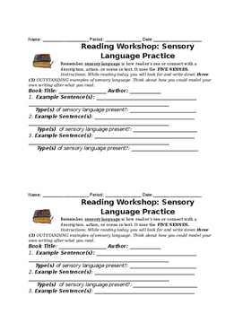 Preview of Identifying Sensory Language - Exit Ticket