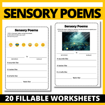 Preview of Sensory Poem Templates - Fillable Independent Worksheets: PDF