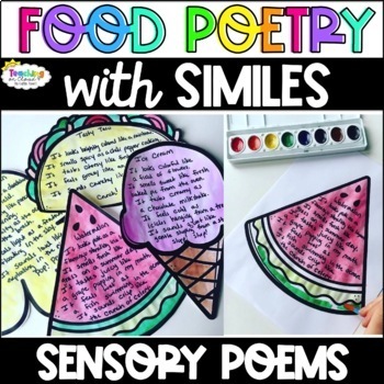 Preview of Sensory Simile Food Poem Spring April Poetry Writing Bulletin Board