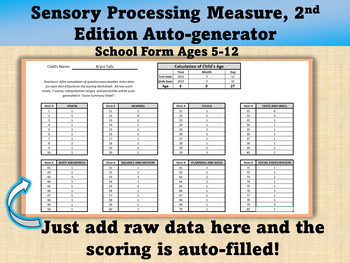 Preview of Sensory Processing Measure 2nd Edition (School Form Ages 5-12) Scoring generator
