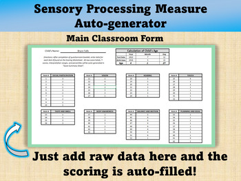 Preview of Sensory Processing Measure, Main Classroom Form Scoring/Auto-generator